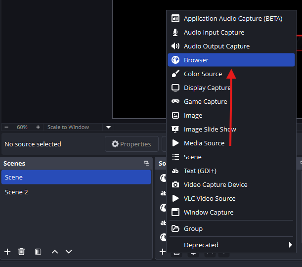 Source options in OBS